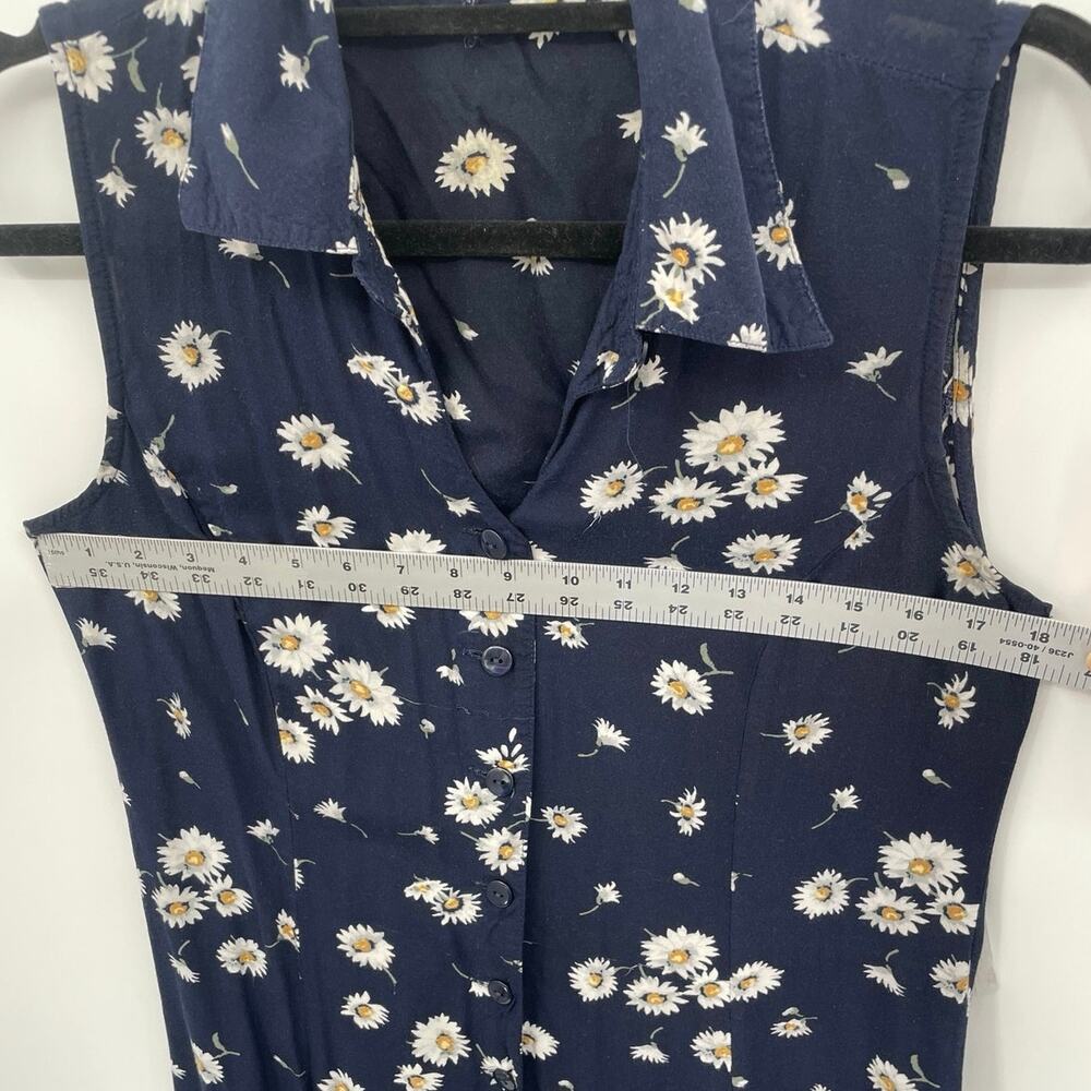 Christopher & Banks Womens Vtg Navy Midi Dress Daisy Button Front Sleeveless S - Picture 7 of 16
